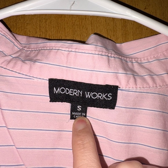 Modern Works Women's Pink and White Striped Button-Down Shirt - Picture 3 of 3